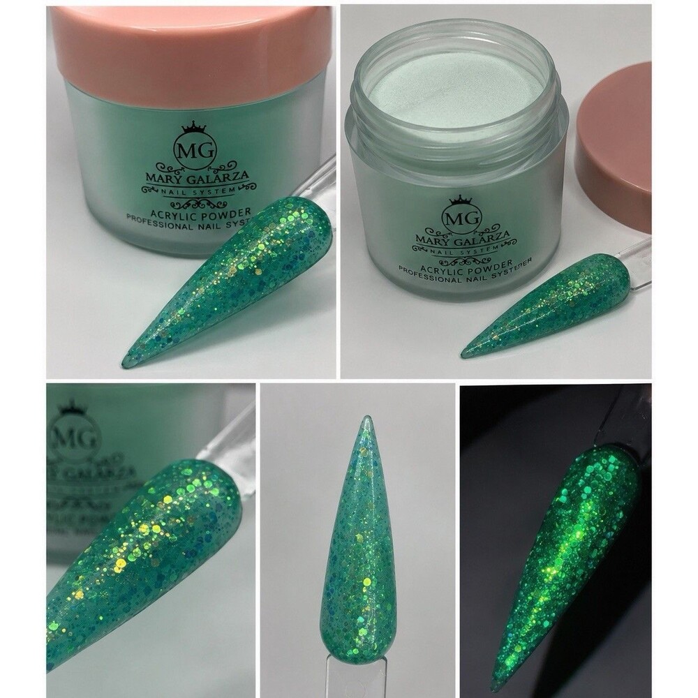 Mary Galarza Nail System 50 Acrylic Powder Glitter Color Powder Green Apple